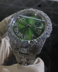 Logotipo personalizado VVS Moissanite Diamond Crafted Watch Tono blanco Diamond Watch Esfera Verde completa para Ice Hip Hop Style - Product Image 2