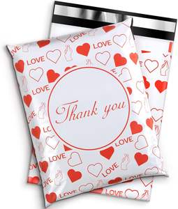 100 แพ็คขอบคุณ โพลีเมลเลอร์ แบ็กส์ 25x33 ซม. ซีลกาวในตัวกันน้ำทนต่อการฉีกขาดทนทาน 2.3M สีขาวสีแดงหัวใจรัก - Product Image 1