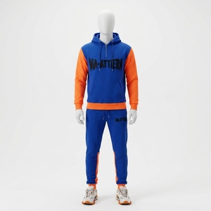 <b>Men</b> Blue Orange Hoodie Tracksuit Set <b>Pullover</b> Sweatshirt Jogger Pants Premium Sportswear Gym Training Running Fitness Casual Out - Product Image 1