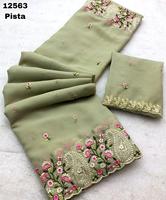 Beaux vêtements ethniques brodés pour femmes Saree georgette brodé pour les mariés-Femme de chambre à prix de gros
