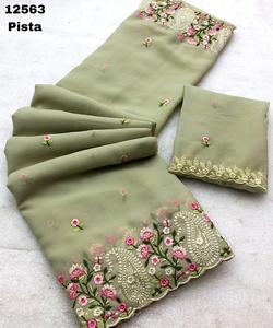 Mooie Geborduurde Etnische Dameskleding Geborduurde Georgette <span class=keywords><strong>Saree</strong></span> Voor Bruidegoms-Meidenkleding Tegen Groothandelsprijzen - Product Image 5