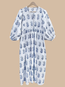 Robe maxi imprimée à la main pour l'été, en coton floral, faite à la main, durable pour l'automne - Product Image 4