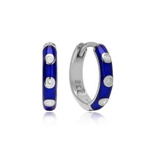 Pendientes de Aro con Diseño Esmaltado en Color Azul Neón, THEIA ZIRCON, Joyería Turca Hecha a Mano en Plata de Ley 925, Elegante y Moderna - Product Image 2