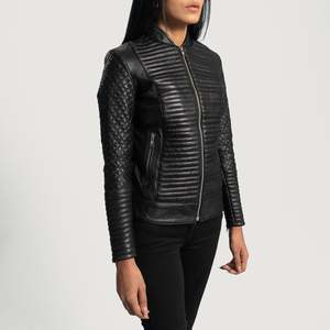 Quilted Black PU <b>Biker</b> <b>Jacket</b> with Custom Logo for Ladies-Simple Short-Length Embroidered Winter/Fall - Product Image 2