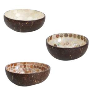Bol de service décoratif écologique avec incrustation de coquille de noix de coco Capiz fait à la main - Product Image 1