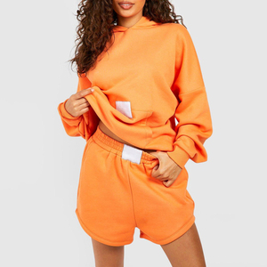 Ensemble court à capuche décontracté solide pour femmes élégantes personnalisé deux pièces au-dessus du genou vêtements de sport respirants vêtements de détente d'entraînement - Product Image 4