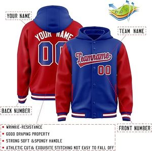 แจ็กเก็ตเลตเตอร์แมนสำหรับผู้ชายเสื้อแจ็กเก็ตมีฮู้ดทีม OEM คุณภาพสูงมีฮู้ดเสื้อผ้าแนวสตรีทแบบลำลองมีขาตั้งวัสดุผ้าพิมพ์โลโก้ - Product Image 3