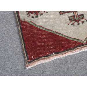 Vintage Turkish Patchwork Eco-Friendly <b>Red</b> <b>Wool</b> Rug Latex Backing 1.6x2.4 ft - Product Image 5