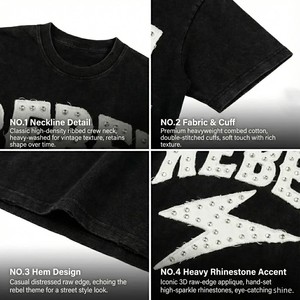 เสื้อยืดแฟชั่นทรงบ็อกซี่โอเวอร์ไซส์สำหรับผู้ชาย คุณภาพสูง ผ้าฝ้าย 100% แต่งลายปักคริสตัลแบบซันเฟด ทรงครอป - Product Image 2