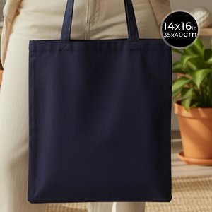 Navy Blue 100% Cotton Tote <b>Bag</b> Durable Eco-Friendly 6 Oz-<b>Medium</b> Size (14 16\" 35 40 Cm) Various Letters Screens Flowers - Product Image 2