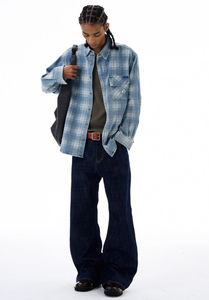 Veste en jean décontractée vintage pour homme personnalisable, design à carreaux délavé, lavable, décoration à boutons, pour couples - Product Image 5