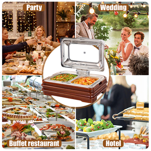 ถาดอุ่นอาหารไฟฟ้าสแตนเลสหรูหราพร้อมฐานไม้ ฝาไฮดรอลิก สำหรับโรงแรมและงานจัดเลี้ยง - Product Image 6