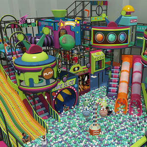 Équipement de terrain de jeu intérieur coloré sur le thème de la science-fiction pour enfants, grand centre de jeux souple avec toboggans, escalade et piscine à balles - Product Image 1