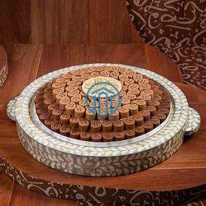 Vente en gros Plateau de service traditionnel du Ramadan avec incrustation de vadrouille Plateau élégant en nacre pour dattes, fruits et occasions spéciales - Product Image 2