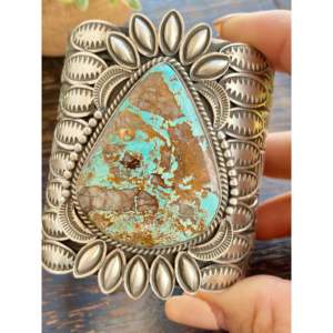 Alex Sanchez Women's Flower Bezel Set Natural Royston Turquoise <b>Sterling</b> <b>Silver</b> <b>Cuff</b> <b>Bracelet</b> - Product Image 5