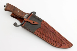 La mejor calidad San Mai acero al carbono caza Camping supervivencia al aire libre cuchillo mango de madera Funda de cuero Venta caliente DIY OEM - Product Image 6