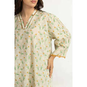 ชุดเซ็ต IUSTTS-2111 ลำลองสำหรับฤดูใบไม้ผลิ/ฤดูร้อน ชุดสองชิ้นผ้าเครปพิมพ์ลาย ผ้าลอนเนอร์เคลือบเงา แขนสามส่วน ไซส์ XS - Product Image 2