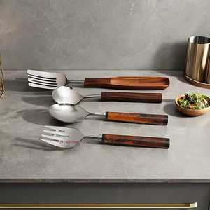 Juego de cubiertos de acero inoxidable con mango de cebo de ratán, juego de cubiertos para ensalada, cubiertos de lujo ecológicos, tenedor, cucharas, vajilla - Product Image 3