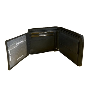 Cartera plegable de cuero genuino para hombre con cierre abierto Bolsillo para monedas con cremallera Ranura para identificación transparente 6 Tarjeteros Compartimentos para monedas - Product Image 4