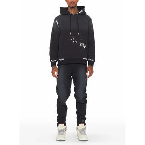 High Street French Terry Acid Wash <b>Hoodie</b> and Flared Sweats Pants Jogger Set Puff Printing Logo Custom Tags Tracksuits for Men's - Product Image 6