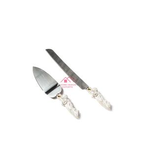 Ramita hecha a mano de latón con mango de flor, servidor de pastel de acero inoxidable con acabado dorado, juego de servidor de pastel de boda - Product Image 4