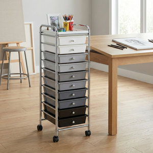 Étagère de rangement moderne chromée à 10 niveaux, à monter soi-même, de qualité supérieure, pour la maison, avec tiroirs en plastique amovibles, gain de place - Product Image 1