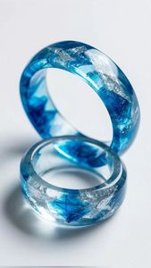 Bague élégante en bois et résine, bijoux faits à la main, finition époxy, couleur et taille personnalisées, luxe moderne, base hexagonale pour le rangement des bijoux - Product Image 2