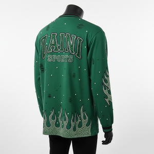 Camiseta de Manga Larga de Poliéster y Elastano de Primera Calidad, Tejido de Punto Suave, Color Verde, con Pedrería, Logotipo Personalizado por Transferencia Térmica, para Hombre - Product Image 5