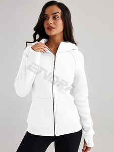 Jersey de mujer atlético de manga larga con cremallera recortada logotipo personalizado OEM entrenamiento de cordón con capucha deportes de invierno de algodón tejido ligero - Product Image 4