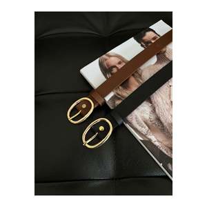 Ceinture pour femme à boucle ovale 2 pièces, ceinture pour pantalon, ceinture pour veste, ceinture pour robe, ceinture pour chemise - Noir-brun - Product Image 2