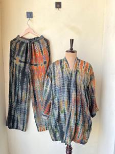 Hermoso Conjunto de pijama Kimono de seda crepé con tinte de corbata, camisón de seda de dos piezas para mujer, bata de verano para uso diario, regalo - Product Image 4