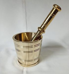Solid Brass Mortar and Pestle with Heavy Granite Bowl Indian Manufactured <b>Garlic</b> Masher for Food Use - Product Image 1