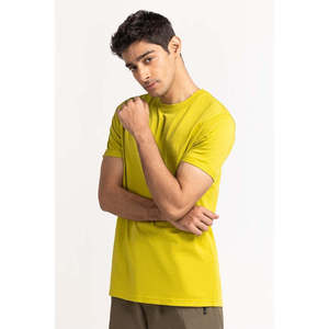 T-shirt en jersey léger à manches courtes en coton 100% écologique, motif uni, style streetwear Golden Sand Longline, OEM ODM - Product Image 3