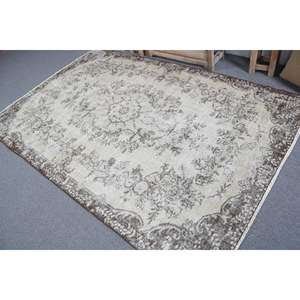 Alfombra Turca Vintage de 5.3x8.1 pies, Alfombra Grande de Lana con Diseño Floral Gris - Product Image 4