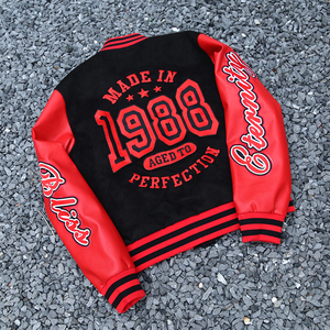 YUJIA, nuevo diseño, respetuoso con el medio ambiente, logotipo personalizado, chaqueta informal de gran tamaño para hombre, chaqueta universitaria de béisbol de invierno, chaqueta universitaria roja para hombre - Product Image 3