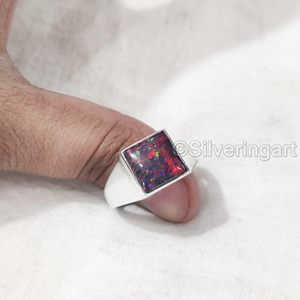 Anillo para hombre al por mayor piedra preciosa de ópalo negro cuadrado Natural piedra natal de Octubre aniversario joyería de Navidad anillo de Plata de Ley 925 - Product Image 3