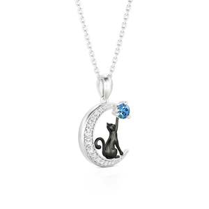 Jeulia Custom <b>Black</b> <b>Cat</b> Moon Pendant Necklace with Birthstone - Product Image 2