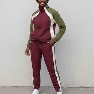 Survêtement en molleton 100% coton, écologique, coupe-vent, décontracté, uni, avec panneaux en dentelle brodés - Product Image 5