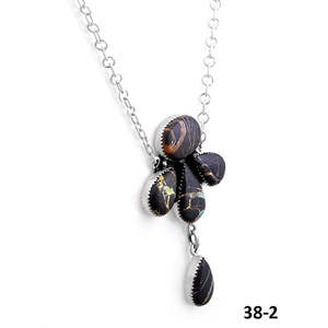 Collier artisanal Southwest en argent sterling noir avec chaînes perlées classiques à motifs floraux et numérotés - Product Image 3