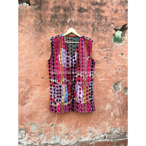 Chaqueta de verano de algodón de lana 100% para mujer de estilo Vintage, abrigo de cintura bohemio indio bordado a mano con flores, botones multicolores - Product Image 1