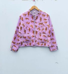 Nuevo estilo bohemio verde Arco Iris estampado algodón acolchado chaqueta abrigo hecho a mano bloque Kantha Vintage invierno prendas de vestir exteriores Casual desgastado lavado - Product Image 6