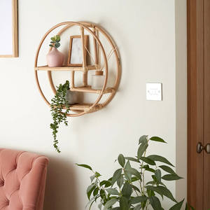 <b>Wall</b> mounted rattan circle <b>shelves</b> <b>for</b> <b>bedroom</b> home & office decor book display natural hanging round shelf - Product Image 4