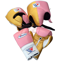Set de Guantes y Protector de Cabeza de Boxeo Winning, Color Rosa Dorado, Cuero, con Cordones, Agarre para MMA, Ligeros, Transpirables, Alta Calidad, Unisex, Talla 14