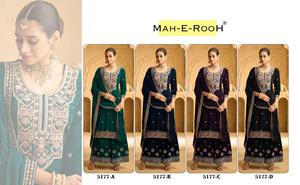 Costume en velours Salwar Kameez Palazzo pour femmes avec broderie complexe et dentelle brodée sur les quatre côtés pour les occasions - Product Image 6