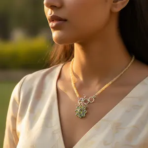 Collier en argent 925 avec péridot pour femmes, bijoux élégants en pierres précieuses et perles - Product Image 3