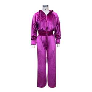 <b>Velvet</b> Zipper Cropped Hoodie 2 Piece <b>Jogger</b> Set Trending Style High Quality <b>Velvet</b> Suit With Customizable Logo - Product Image 6