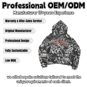 Sweat à capuche d'hiver personnalisé 100% coton 500 GSM pour homme, imprimé intégral avec strass, lourd, surdimensionné, streetwear - Product Image 4