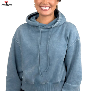 Última colección de invierno sudaderas con capucha de punto para mujer manga completa logotipo frontal antiarrugas transpirable ácido lavado sudadera con bajo MOQ - Product Image 4