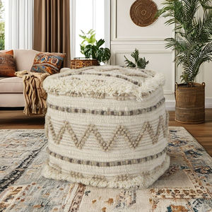 Alfombras de fieltro de algodón de lana marrón Beige Caela, elegante PUF cuadrado de punto de palomitas de maíz con diseño tradicional para uso decorativo de boda - Product Image 2
