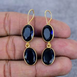 Handmade Blue Sapphire Gemstone <b>Earrings</b>: 925 Sterling <b>Silver</b> Dangle Jewelry - Product Image 2